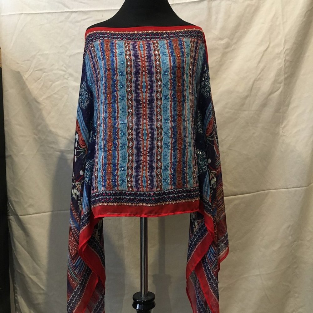 Colorful flowy bell arm blouse